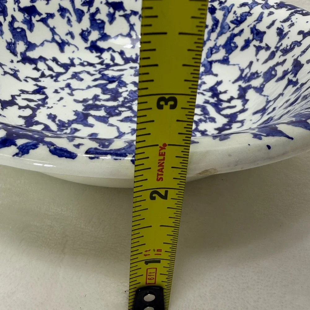 VTG Blue White Splatter Enamelware‎ Bowl 8 Inch Round Speckled Basin